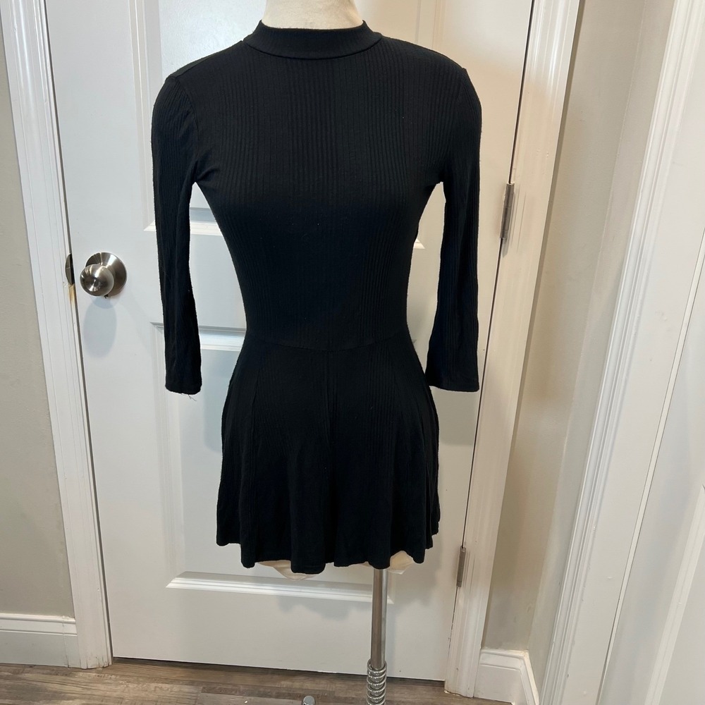 Unbranded Women Romper Open Back Ribbed Knit Black Size XS/S